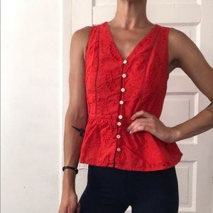 Red Eyelet Peplum Top